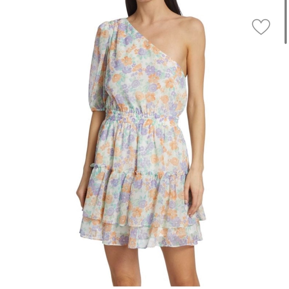Wayf One-Shoulder Tiered Minidress Floral - Pastel Hues